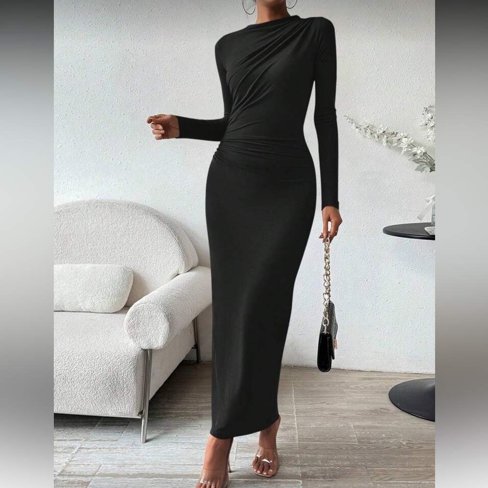Elegant Black Long Sleeve Bodycon Maxi Dress